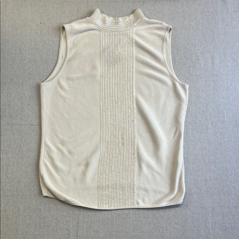 Liz Claiborne Petite Sleeveless Beaded Cream Top Ivory Size L